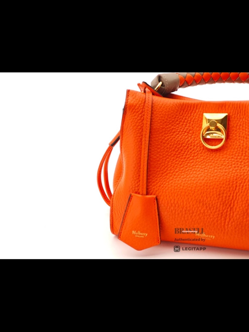 Mulberry Orange Braided-Handle Satchel with Gold Hardware - Picture 11 of 16